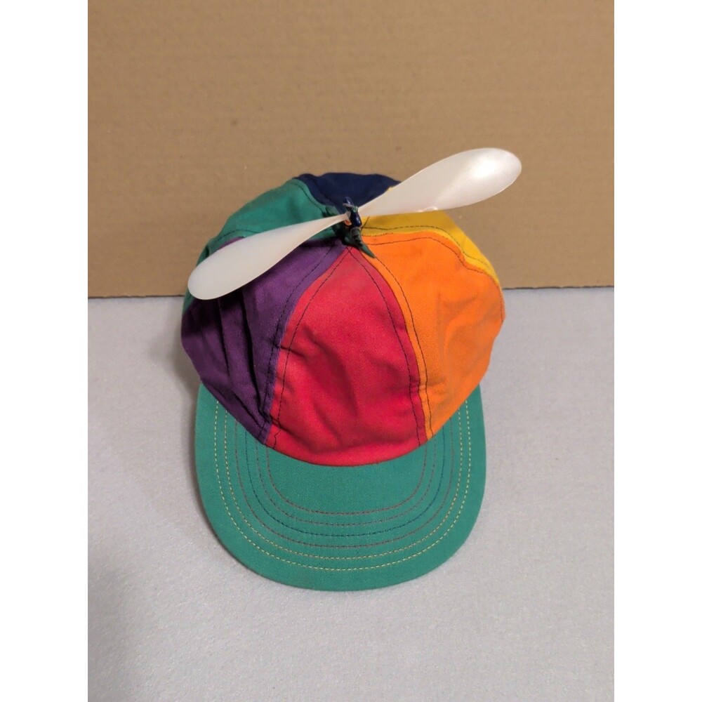 Vintage Interstellar Propeller Rainbow Colorblock Beanie Hat USA Dinosaur Large